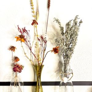 Dainty Wild Flower and Sage Arrangement with Antique Vases